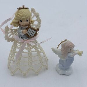 Precious Moments Graced Lace Angel Christmas Ornament 2004 & Porcelain Angel 96’